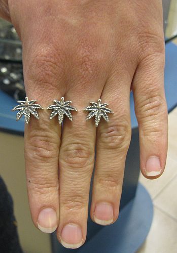 Stylish Sterling Silver Ring For Two Fingers Solid 925 Cannabis Adjustable size - Picture 4 of 4