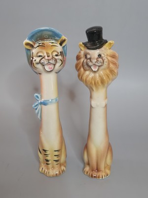 Mr. Lion & Mrs. Tiger Anthropomorphic Salt & Pepper Shakers 1960s Made In JAPAN 