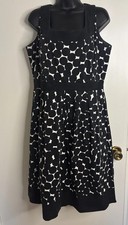 Sleeveless Geometric A-Line Dress Square Neck Black White Knee Length Women