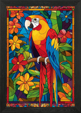 Stained Glass Parrot Framed Wall Art Poster Canvas Print Picture