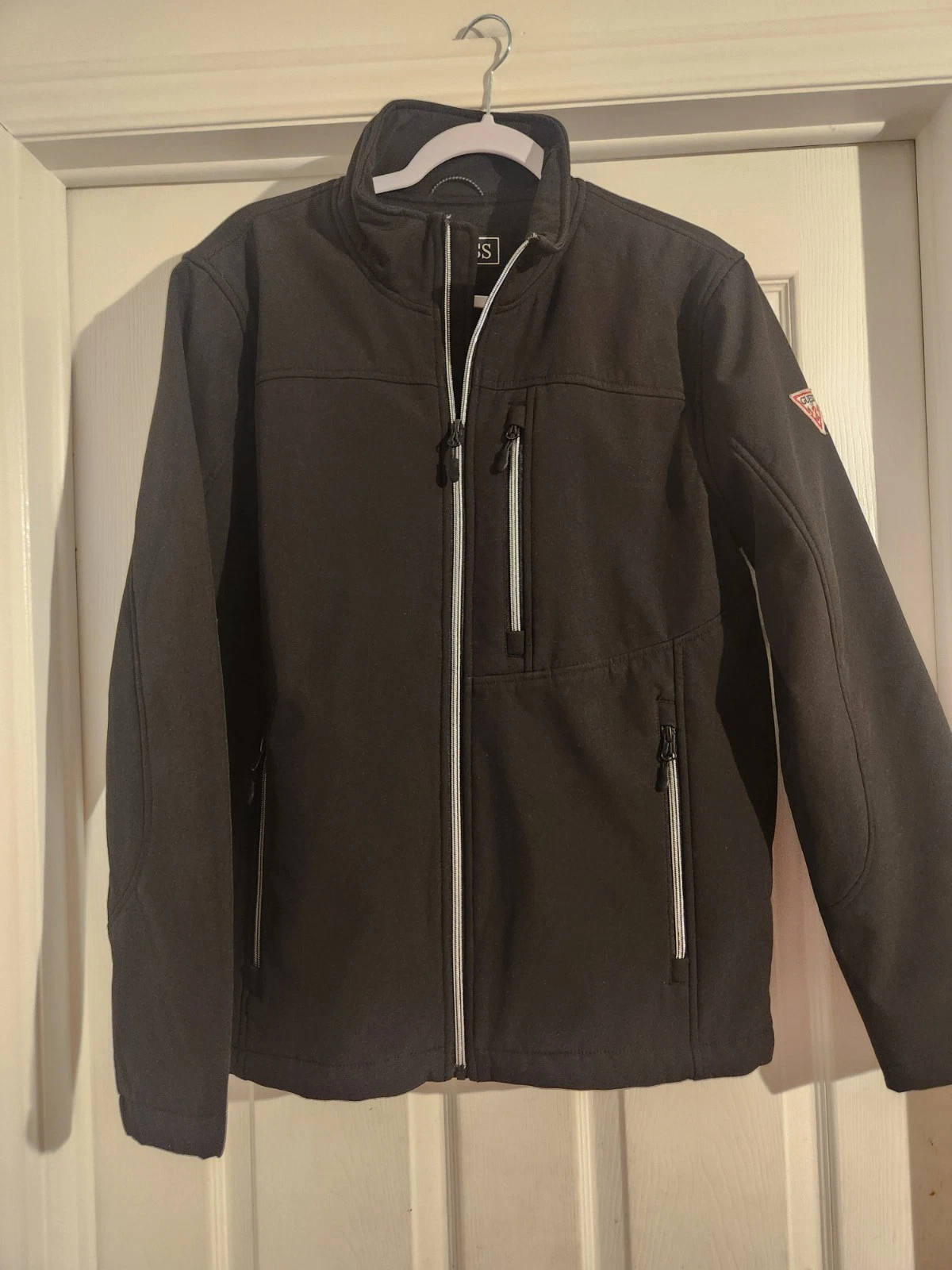 GUESS Mens Softshell Jacket Full Zip Lightweight Black Coat Activewear Size M