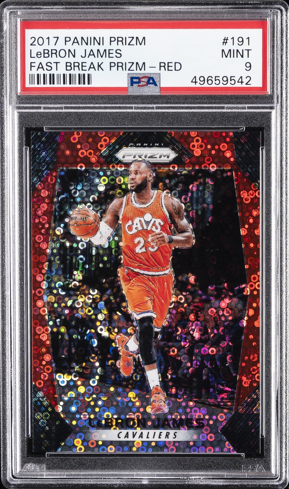 2017 PANINI PRIZM FAST BREAK PRIZM-RED #191 LEBRON JAMES #/125 PSA 9