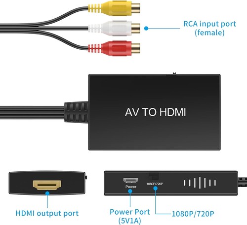 RCA zu HDMI Konverter Analog Composite zu HDMI Adapter für Videorecorder VHS DVD - Bild 2 von 8