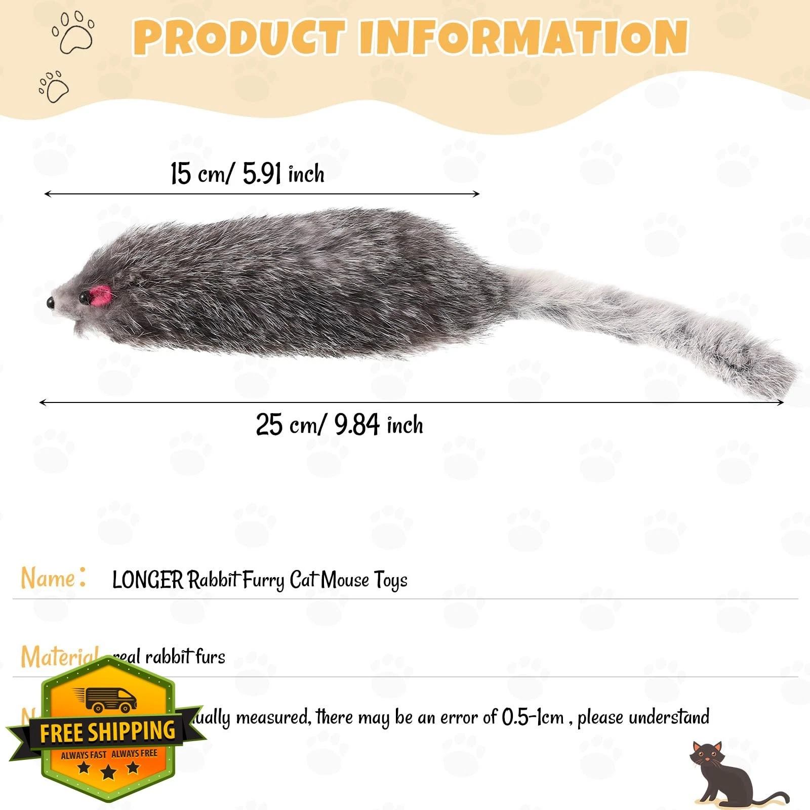 Teyva Daily Rabbit Fur Mouse Cat Toy 6PC