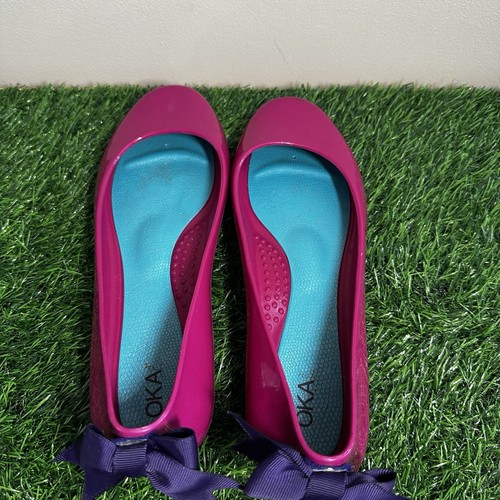 OKAb Ballet Jelly Flats Womens Size 7 Shiny Pink with Purple Bow Made in USA - Picture 14 of 19