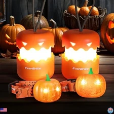Halloween Pumpkin Lantern & Headlamp Set, 2 LED Modes, Collapsible, Battery