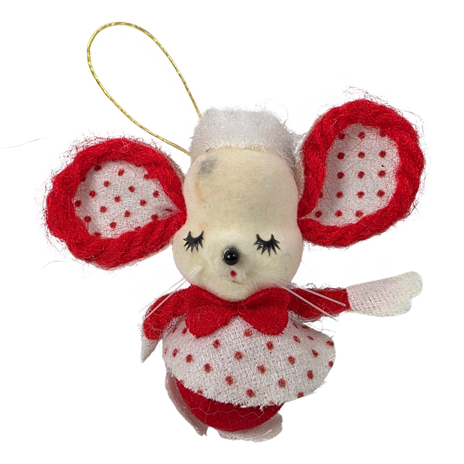 Vintage LeeWards Mouse Ornament Japan Felt Red White Christmas Holiday Decor