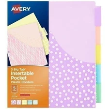 Avery Insertable Plastic Pocket Divider, Damask, Big Tab, 5Tab (07714)