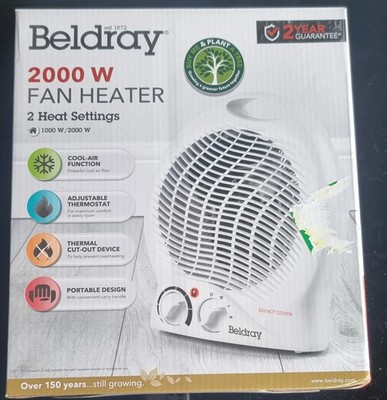 Beldray EH0569SSTK Tragbarer Heizlüfter 2000W mit 2 Heizstufen Weiß