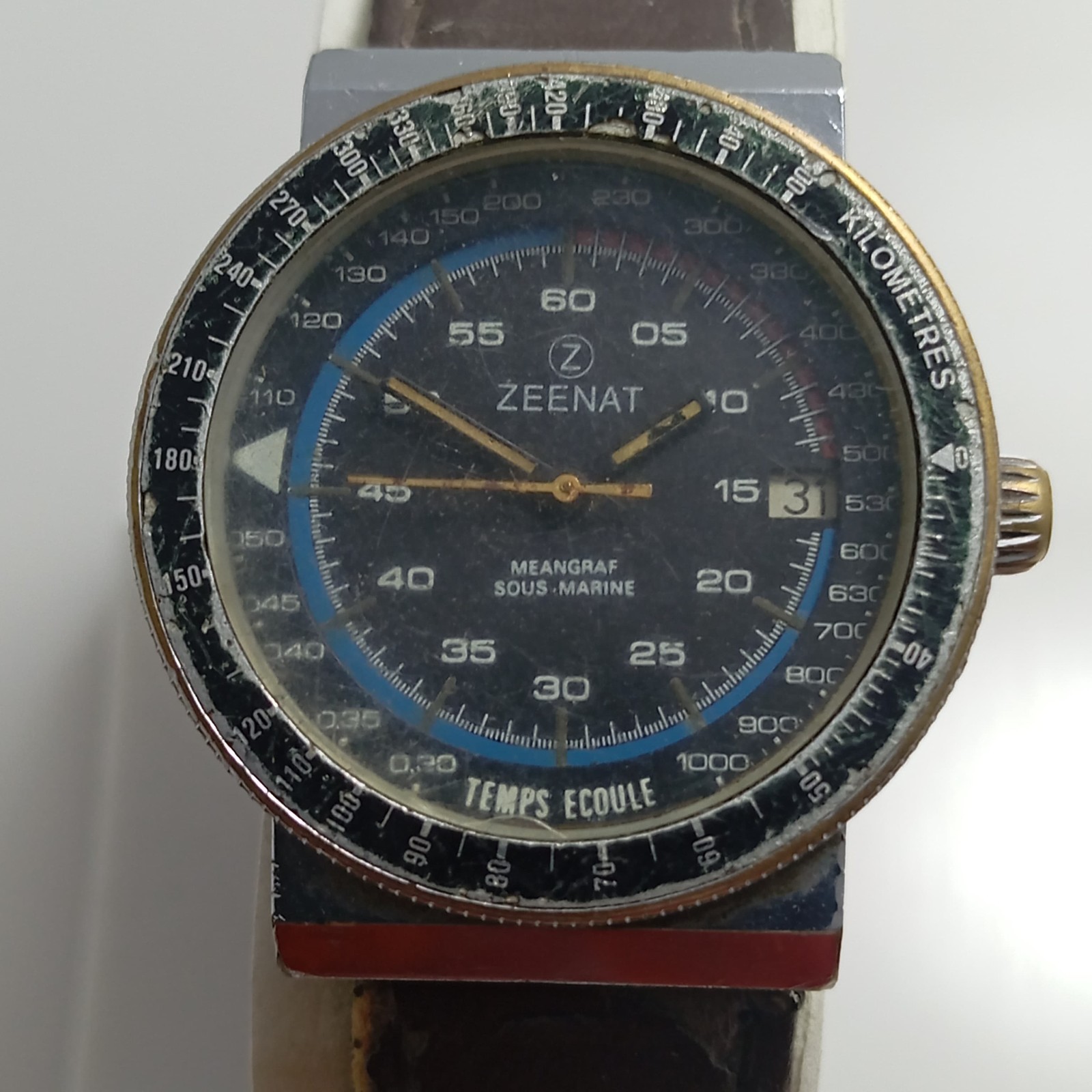 Rare!!Vintage Zeenat Meangraf Sous Marine Pepsi Ring Men's Watch 31004