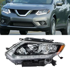 Halogen Headlight For Nissan Rogue 2014-2016 Driver Side Black Housing w/LED DRL