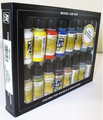 Vallejo Basic Colors: Acrylic 16 Airbrush Paint Set for Model & Hobby 71178, Bla