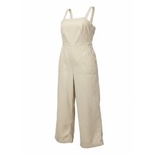 Old Navy Linen Blend Wide Leg Cami Jumpsuit L Tan Beige Beachy Coastal NO BELT