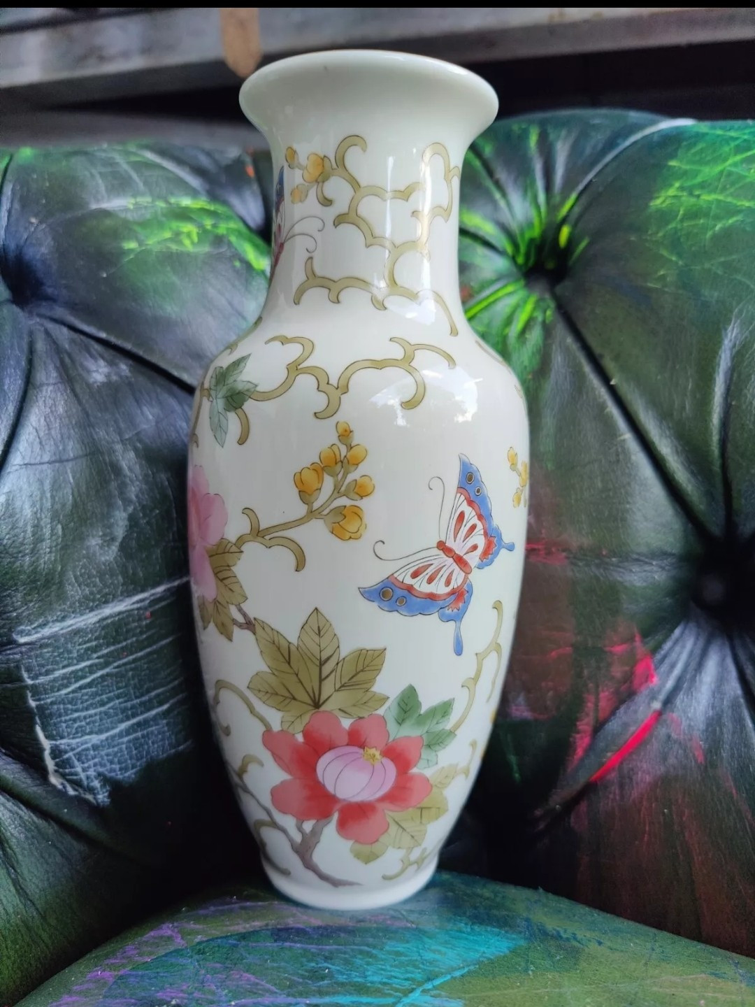 Japanese Vase Flowers And Butterflies  Michael Made In Japan