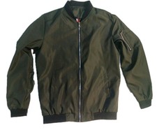 Men's Olive Green Lightweight Bomber Jacket - Size Medium - Zip Up Flight Coat