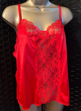 Vintage BESTFORM Red LACE CAMISOLE Size 38 Large Nylon Slip Top OfficeSiren Vamp