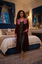 Vintage Long Robe Full Zip Women s Size Medium Diamond Tea Maroon Red Bathrobe