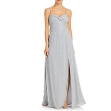 AQUA Silver Evening Gown Metallic Sleeveless A-Line Long Formal Dress Size 10