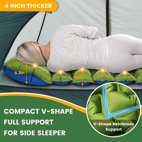 Colchoneta inflable camping 4" con almohada, ligera y compacta - Imagen 2 de 12