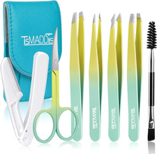 7PC Eyebrow Tweezer Set Scissors Razor Brush Travel Case Grooming