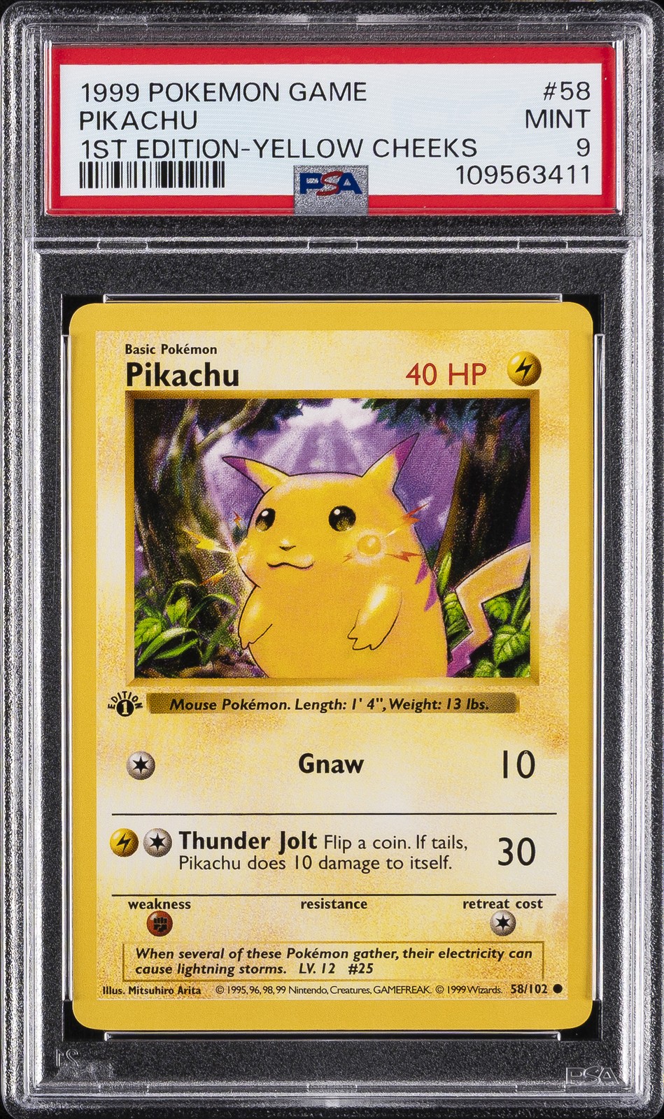 1999 POKEMON GAME 1ST ED-YELLOW CHEEKS #58 PIKACHU PSA 9
