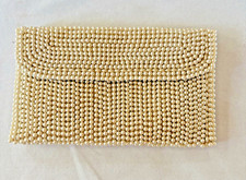Vintage Faux Pearl Beaded Clutch Evening Bag 7"x4.5" Snap Closure Made in Japan