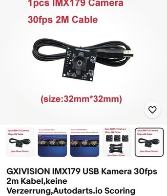 GXIVISION IMX179 USB Kamera 30fps 2m Kabel,keine Verzerrung,Autodarts.io Scoring