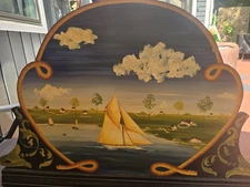 Antique Don Andres Boxes Folk Art Nautical Hand Painted Fireplace Screen Signed