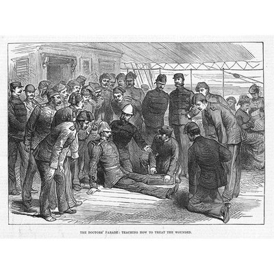 Life on Board a Troop Ship Teaching How to Treat the Wounded Antique Print 1878
