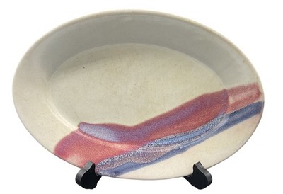 Vtg Bruning Pottery Oval Serving Platter With Artisan Watercolor Glaze 11.5 x 8