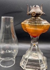 Antique Oil Lamp No. 1 Queen Anne Clear Scovill Mfg Co. Made In USA W/ Chimney