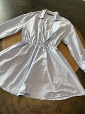 ZARA BLUE COLLARED CINCHED WAIST DRESS W POCKETS SZ M