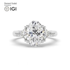 Oval Solitaire Labgrown Diamond Trilogy Ring Platinum 4 Ct