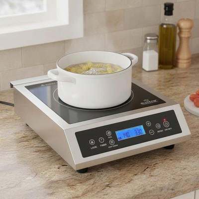 Silver Stainless Steel Induction Cooktop - 1800 Watts for Professional Cooking