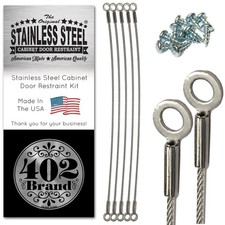 Stainless Steel Cabinet Door Restraint Kit. Made in USA. Flexible Braided