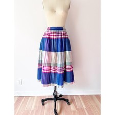 1970s Purple Wool Plaid Skirt with Pockets