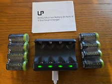 8- 16340 Battery 750mAh RCR123A Rechargeable 3.7V Li-ion Cell 4 Slot Charger Lot