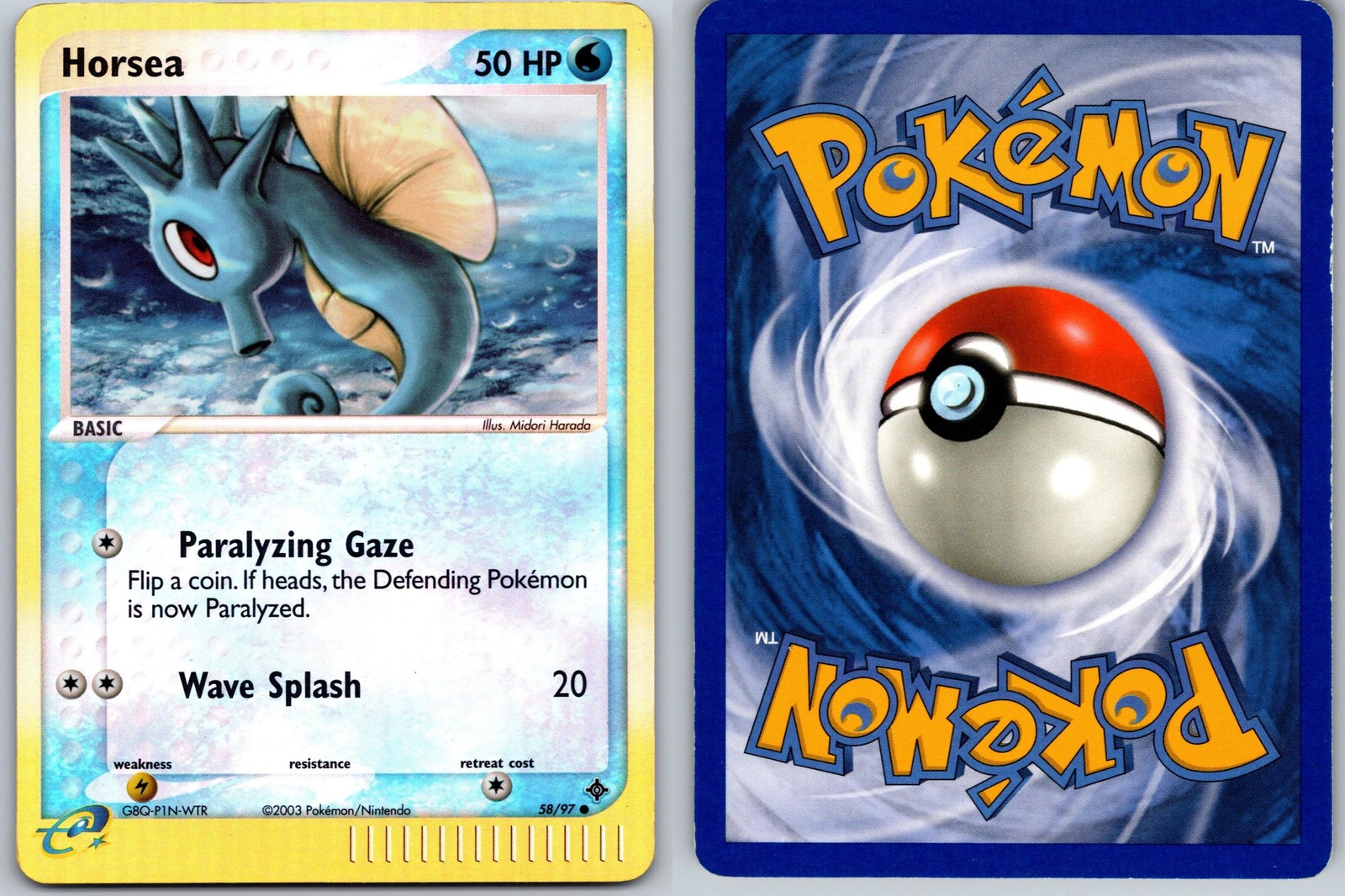 HORSEA POKEMON DRAGON 58/97 COMMON LP REVERSE HOLO