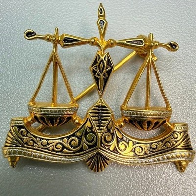 Vintage Gold Tone Libra Scales Brooch Zodiac Scales of Justice