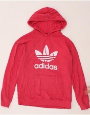 ADIDAS Womens Graphic Hoodie Jumper UK 16 Large Pink Cotton HQ01