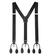 Suspenders for Men - Men's 1 1/4 inch,Black Leather 6 Black-clips button
