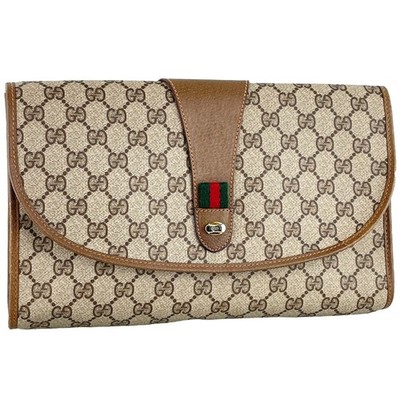 GUCCI Old Gucci Sherry Line PVC Leather Beige Brown Clutch bag 4519
