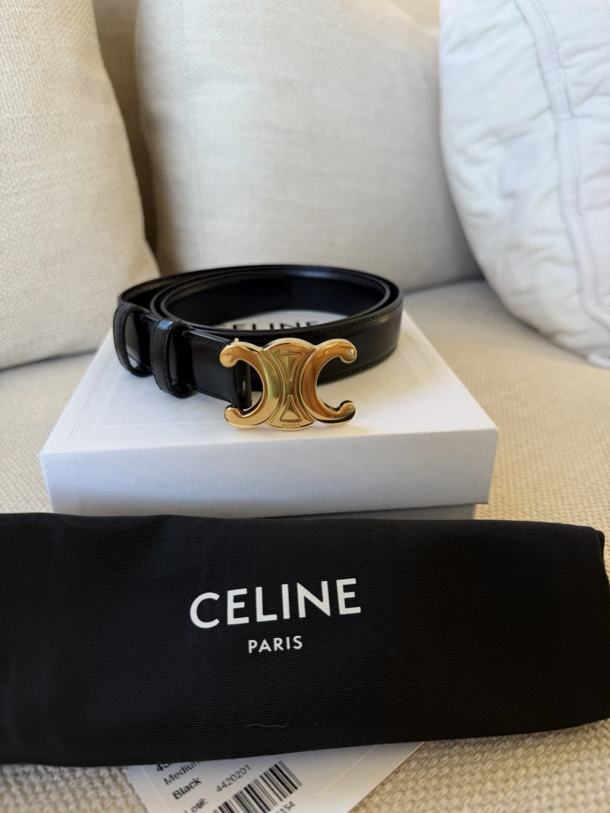 Celine — Celine Triomphe Women's Black Leather Belt Size 75