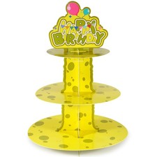 3 Tier Yellow Cake Stand Cupcake Holder Party Dessert Round Tower Sturdy Cupc...