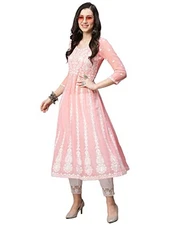 GoSriKi Women's Georgette Chikankari Embroidered Anarkali Kurti (Naav-GS)