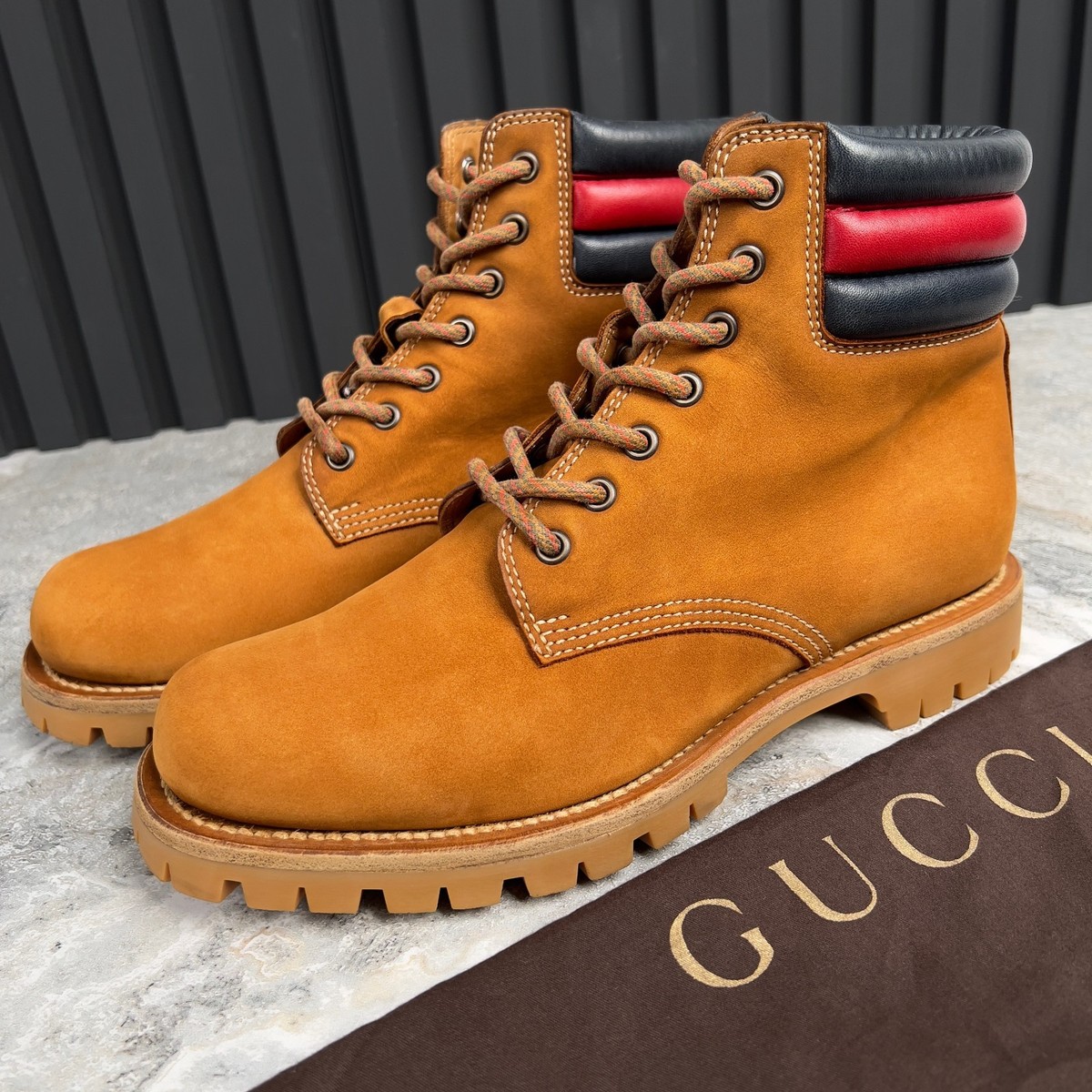 GUCCI Marland Combat Boots Brown Nubuck Timberland 9.5 US or 39.5