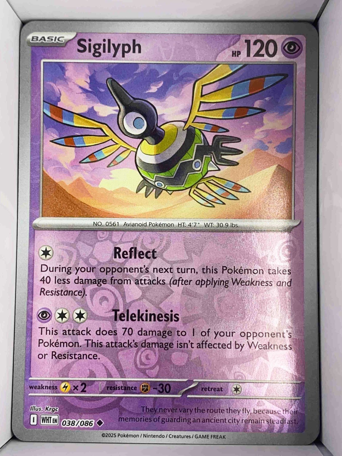 Sigilyph 038/086 White Flare English 2025 Reverse Holo