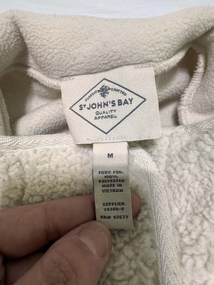 Chaqueta Sherpa con botones crema para mujer talla mediana acolchada polar ST John Bay Foto 3 de 4