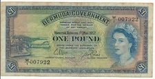 P20b 1957 Bermuda one pound note (world lot) Comb Ship