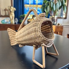 Vintage Figural FISH Basket Woven Wicker Centerpiece Serving with Handle